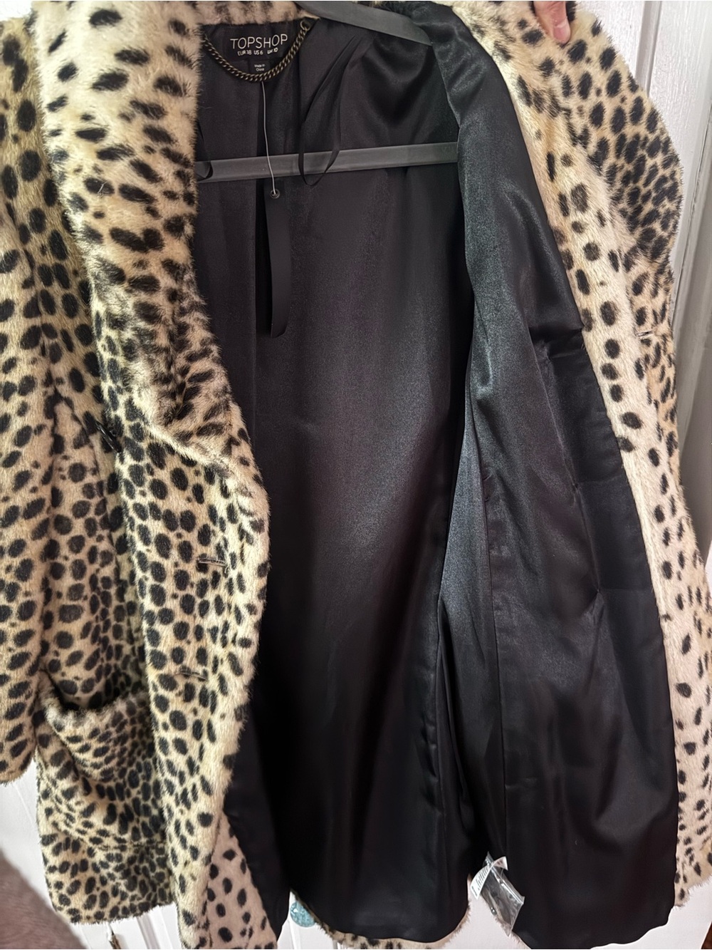 Vintage Topshop Kate Moss Leopard Print Faux Fur Pea Coat - Beige & Black - Picture 5 of 6